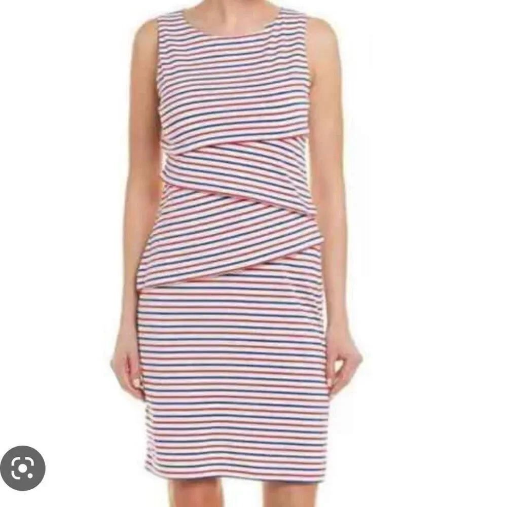 J. McLaughlin red striped ruffle asymmetrical dress small